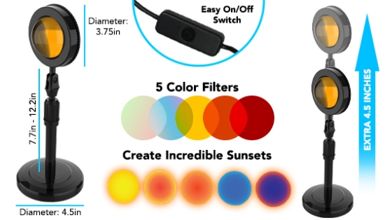 The Sunset Lamp will take your photos from looking basic to stunning by projecting a gradient of awesome, vibrant colors onto your wall and offers mood lighting like no other.