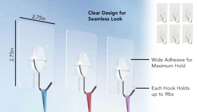 Picture 3 of Cell Gel Mounts Strong Hold Reusable Wall Hooks - Set of 6