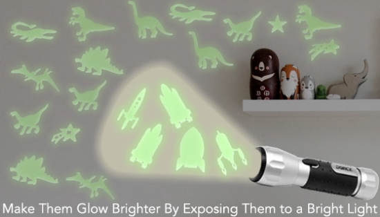 Glow-In-The-Dark Wall Stickers: Dinosaurs or Space Themed (Picked at Random)