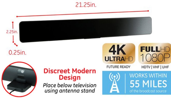 Picture 4 of 4K-Ready GE Indoor Pro HD Amplified Antenna With Free Screen Shelf