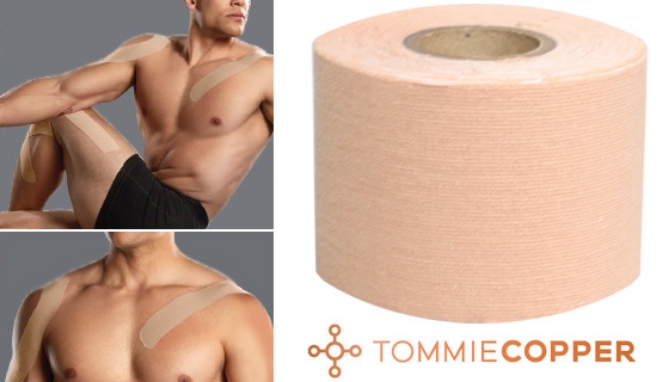 When you need support and therapy either before or after a workout, reach for <strong>Tommie Copper Mentholated Sport Tape</strong>. This sticky, hypoallergenic adhesive tape stretches to gently pull the skin away from soft tissues and allow blood to move into an injured area.