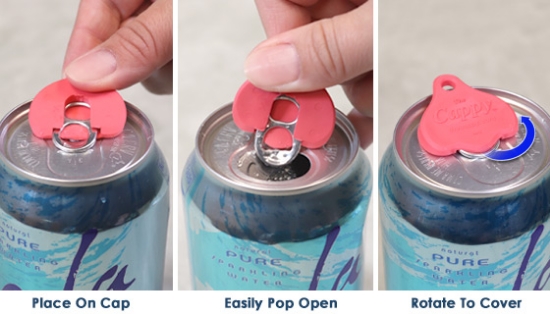 Keep the fizz in and bugs, bees, and debris out with The Cappy. This innovative, multi-use product fits on to any standard soda can, giving you an effective and easy way to pop the tab while also being able to slide around to cover and protect the opening.