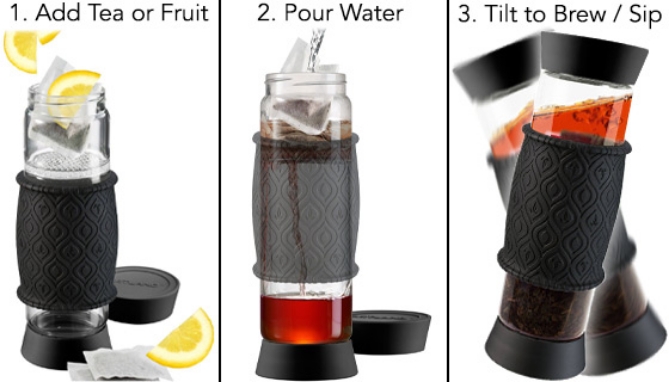 20 oz Glass Tea Infuser Bottle: Black