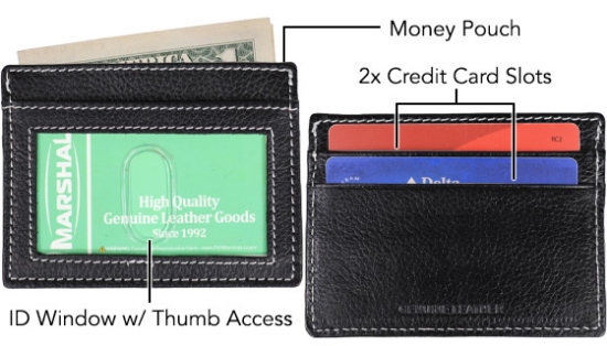 Slim Black Leather Credit Card Wallet with ID Window
