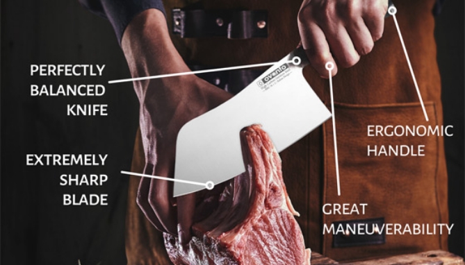 Picture 4 of Cleaver-Style 7in Kitchen Knife with Pakkawood Handle
