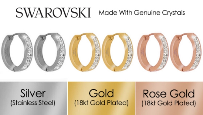 Picture 3 of 18kt Gold, Rose Gold, and Silver Huggie Earrings with Swarovski Crystals