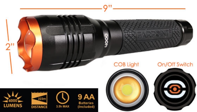 4000 Lumen Tactical Flashlight - w/ 9 FREE Batteries - Forest Filling Brightness!