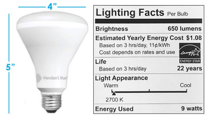 Picture 2 of Member's Mark 9W Dimmable BR30 LED Soft White Bulbs - 3Pk