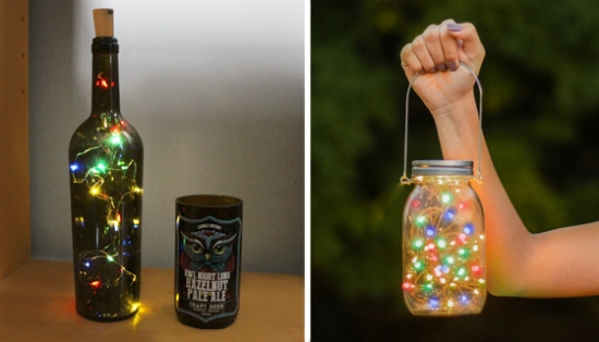 Turn empty bottles of wine into a unique, stunning home decor piece. This look-a-like cork top has 15 colored LEDs that will light up any standard glass bottle. All you have to do is feed the lights into the bottle, pull the tab, turn them on and that's it!