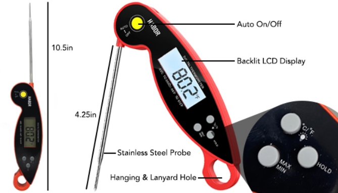 Picture 5 of Instant Read Foldable Meat Thermometer With Large Digital Read Out