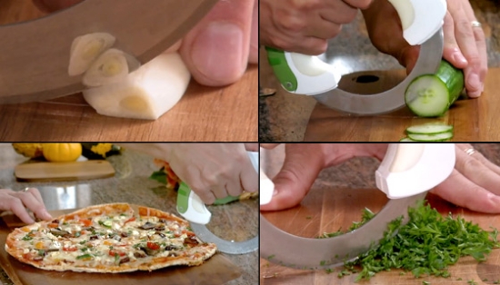 The Rock Chop and Rolling Knife is the fast, easy, and safe way to slice, dice, and chop veggies, fruit, dough, herbs, pizza, and more.