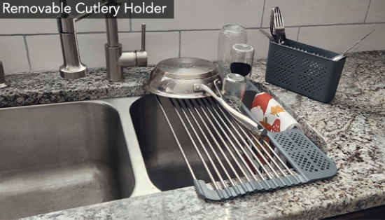Deluxe Over-the-Sink Dish Drying Rack with Removable Cutlery Holder