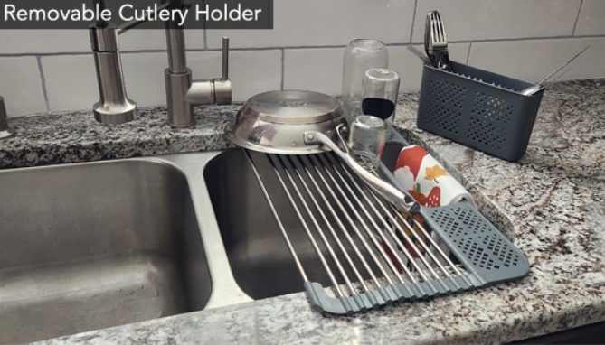 Picture 3 of Deluxe Over-the-Sink Dish Drying Rack with Removable Cutlery Holder