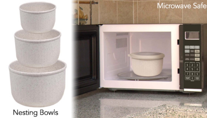 Picture 3 of 3 PC Eco-Friendly Nesting Microwave Bowl Set with Clear Lids