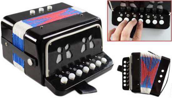 Perfect for small hands and beginners, this miniature accordion features a simplified button layout instead of a full-sized keyboard. Learn to play your favorite songs with labeled notes - great for early musical development and casual learners alike!