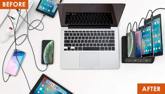 Keep your electronic devices charged, organized, and safe with this four USB-port charging station from Atomi.