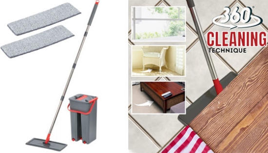 Ultra Slim Mop w/ Dual Chamber Self-Cleaning Bucket and 2 Microfiber Mop Pads