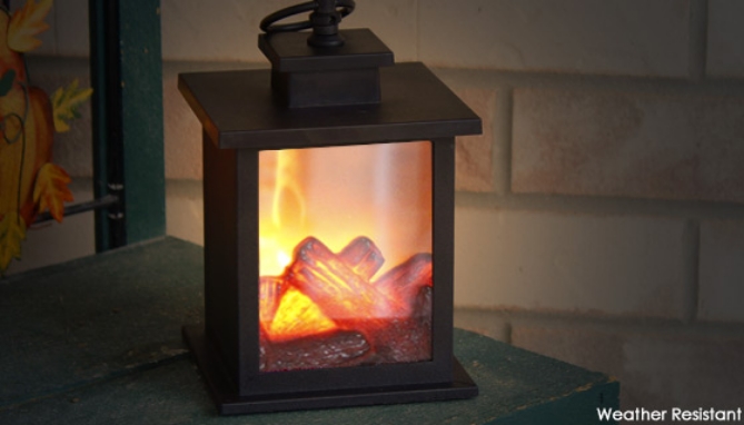 This antique-style fireplace lantern delivers a wonderful ambient glow showing off its realistic LED Flickering Flame Effect. This next-generation flickering technology gives off a stunning effect complete with glowing logs.