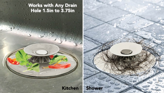 The 2-in-1 Stopper and Strainer is the answer to your sink and bathtub problems! This soft and flexible household MUST-HAVE fit in any drain, and acts as both a drain strainer, and stopper.