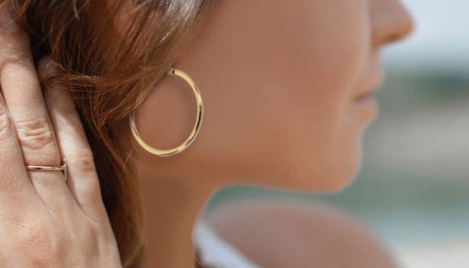 Picture 3 of Exquisite Set of Two Hoop Earrings (Gold and Silver tone) - Medium Sized 30mm
