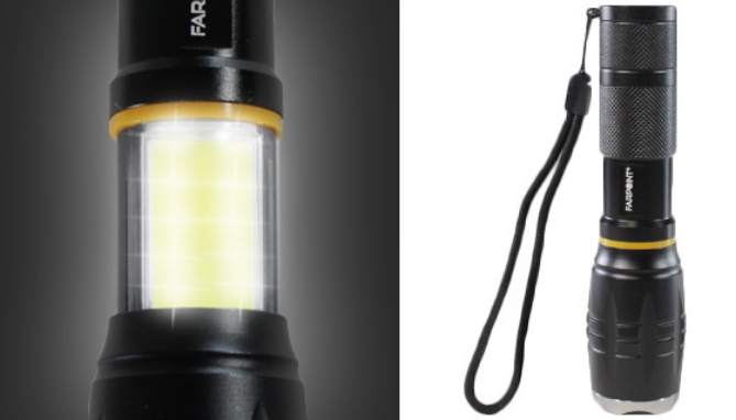 This flashlight offers COB and LED technology with 6 different beam settings!