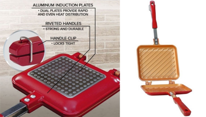 Creating hot meals has never been so easy! The Red Copper Flipwich uses two interlocking grill pans to create the perfect meal. Place any sandwich you want nice and toasty in the pan and close the double lid. Heat one side then flip it over for the other side. No need to worry about flipping with a spatula and making a mess