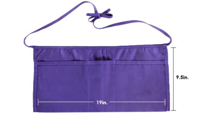 This short server apron protects your lower half from spills and dirty hands, but is less restrictive than a full-length apron. 3 divided pockets let you stash important odds and ends at arm's length while staying organized.