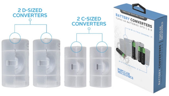 Popular Mechanics Set of 4 Battery Converters: Turns AA into C and D