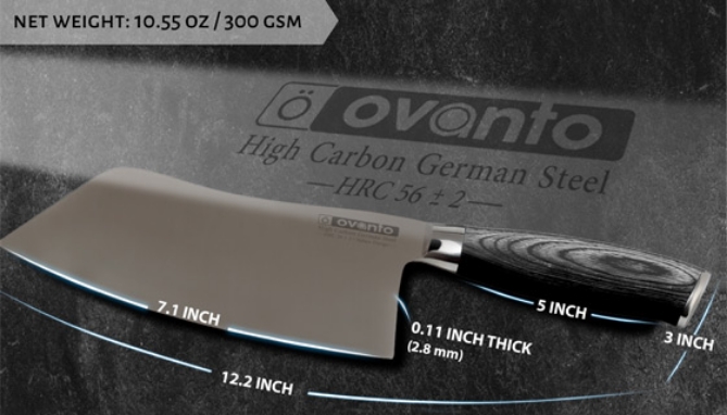 Picture 5 of Cleaver-Style 7in Kitchen Knife with Pakkawood Handle