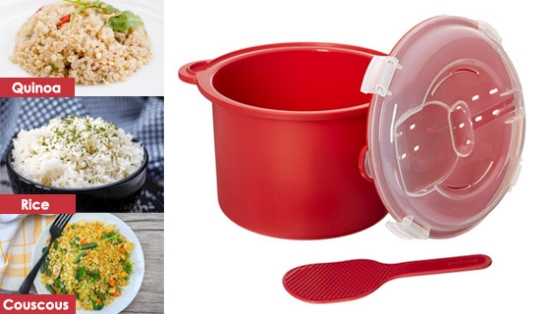 The best selling kitchen cooking gadget, the Microwave Rice Cooker, is the quick and easy way to make the best perfect fluffy rice at home.
