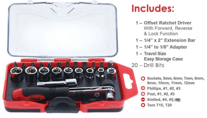 Picture 3 of 24 Piece Offset Ratchet Bit Driver and Socket Set