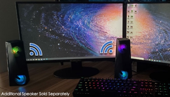 This is a complete modern speaker that will look right at home on any desktop for all your multimedia needs! The speaker features crisp clear sound and many ways to enjoy your audio as well as providing some ambient RGB color-changing lighting effects.