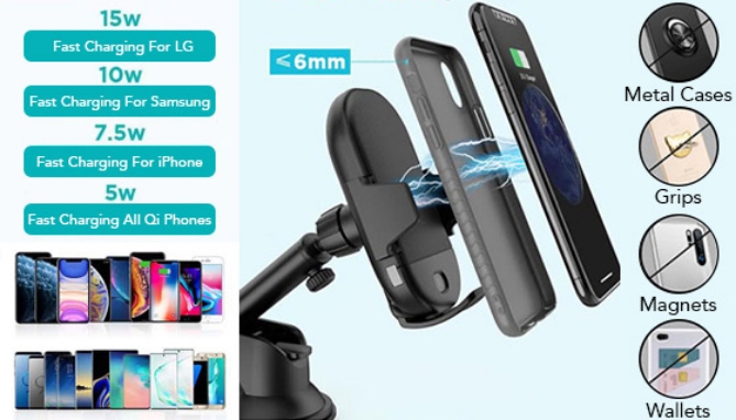 Mount your phone to your car vent, windshield, or dashboard all while wirelessly charging your phone with this charging phone mount.