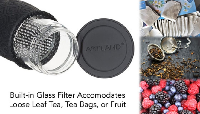 20 oz Glass Tea Infuser Bottle: Black