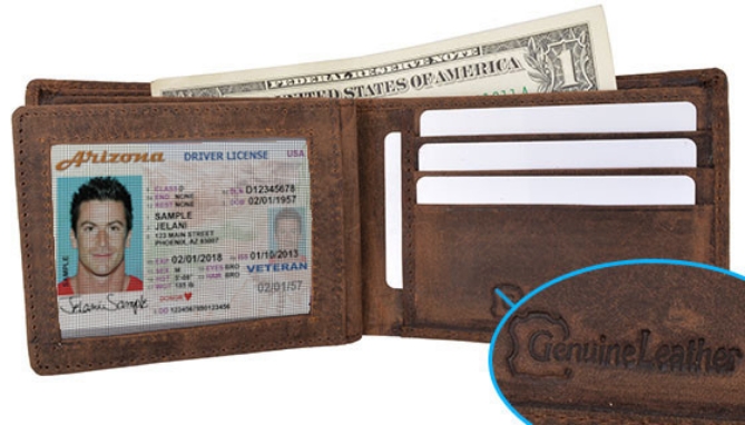 RFID-Blocking Bifold Wallet: Vintage Brown Genuine Leather