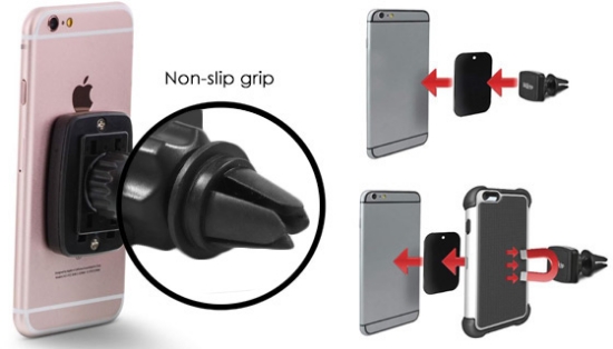This deluxe magnetic mount not only holds your phone securely with 6 super strong magnets, it also swivels to give you the perfect viewing angle from your vent.