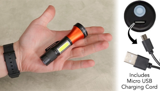 300 Lumen Rechargeable Tactical Micro Flashlight With Top And Side Beams