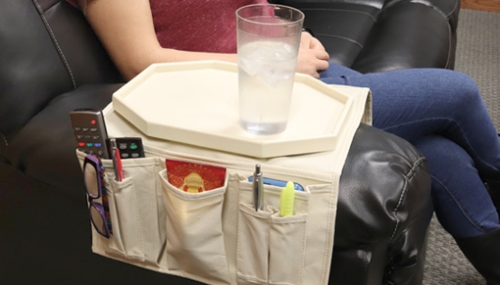 This Wooden Couch Tray Table and Organizer clips securely onto the arm of your sofa, creating instant surface space for drinks and snacks.