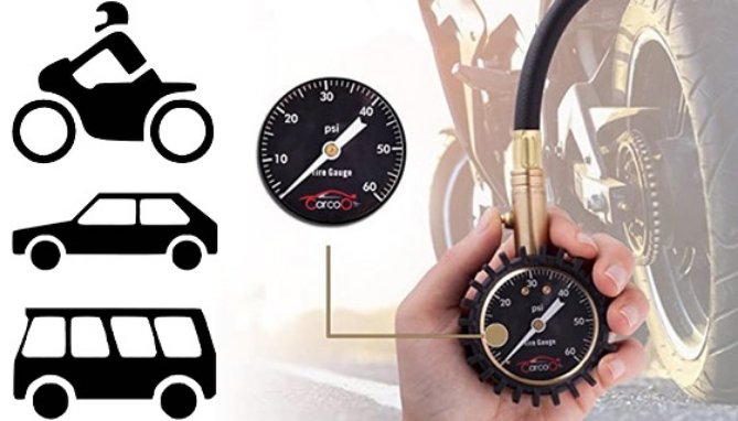 Highly-Calibrated Analog Tire Pressure Gauge with Extra Valve Caps