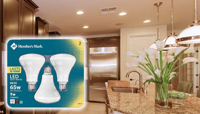 Picture 3 of Member's Mark 9W Dimmable BR30 LED Soft White Bulbs - 3Pk