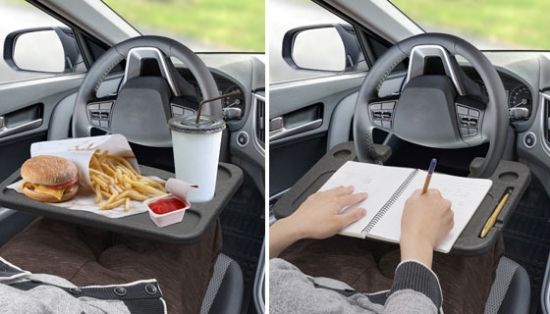Convert your steering wheel into an ergonomic work surface that's great for writing, or to use while eating in the car. The lightweight construction makes it easy to carry with you or store in the back seat while not in use.