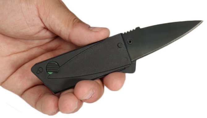 The Micro Credit Card Folding Knife is an amazingly portable knife that folds up to fit right in your wallet! At only 2.5mm thick, it's just the size of a credit card.