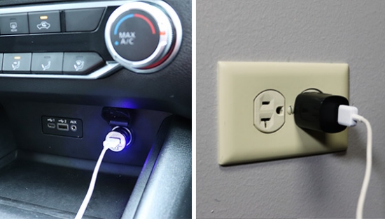 USB Wall and Car Charging Adapters with Protective Carrying Case