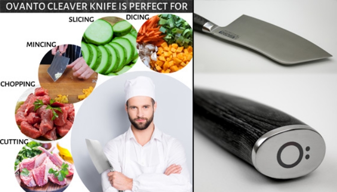 Picture 6 of Cleaver-Style 7in Kitchen Knife with Pakkawood Handle