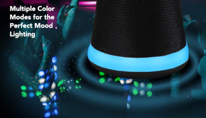 The Mood Tower gives you great sound while displaying a beautiful and relaxing LED light show from the base of the speaker.