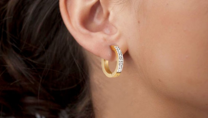 Picture 5 of 18kt Gold, Rose Gold, and Silver Huggie Earrings with Swarovski Crystals