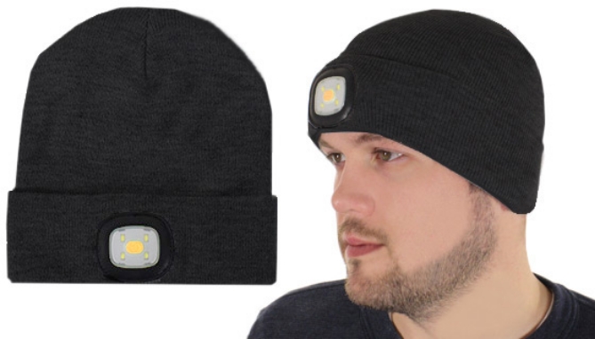 Black USB Rechargeable LED Beanie: 200 Lumens