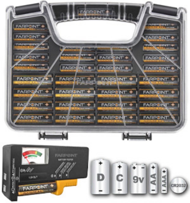 Picture 1 of 55 Capacity Portable Battery Caddy with Tester