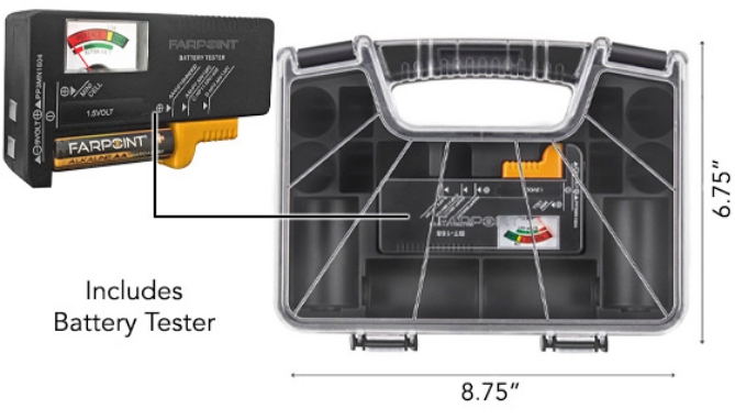 55 Capacity Portable Battery Caddy with Tester