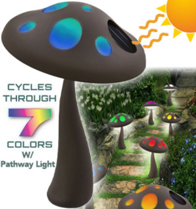 Picture 1 of Solar Powered Mushroom Landscape Light w/ Color Changing Lights